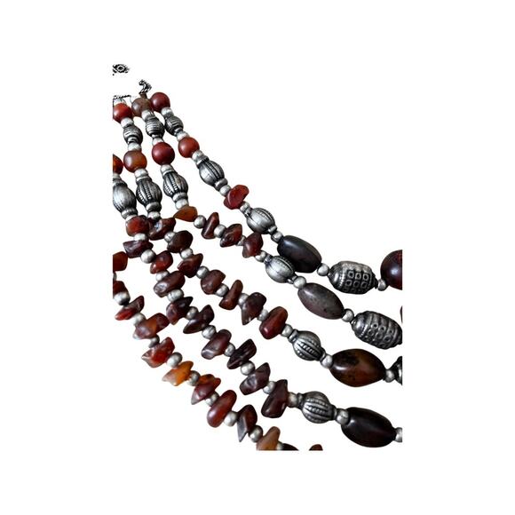 Vintage Agate and Silver Natural Stone Bead Necklace with Sterling Accents - Picture 3 of 7